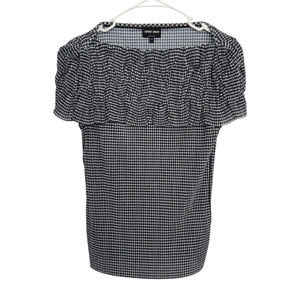 Giorgio Armani Smock Textured Short Sleeve Blouse 42/S Black & White Designer - Picture 1 of 7